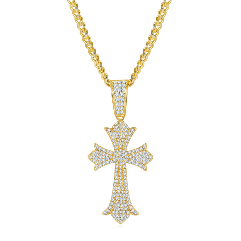 复古豪镶十字架NecklaceS925银PendantMoissanite厘石D级